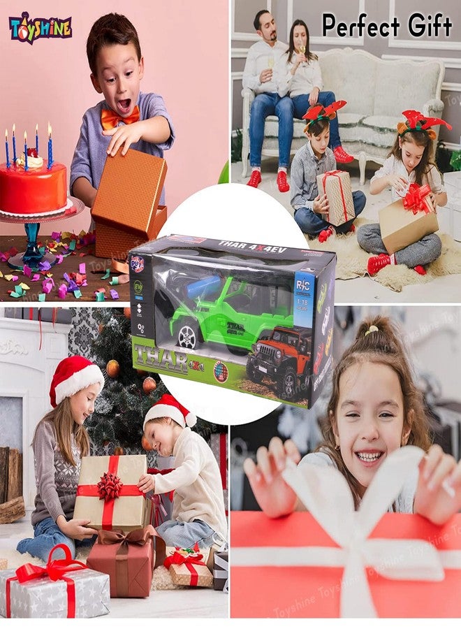 توي شاين سيارة جيب لعبة لاسلكية قابلة لإعادة الشحن تعمل بجهاز تحكم عن بعد من توي شاين بمقياس 1:18 مع أضواء، مثالية للأطفال لقضاء أوقات ممتعة لا تنتهي، هدية رائعة لحفلات أعياد الميلاد أو كهدية تذكارية - لون أخضر - Image 4